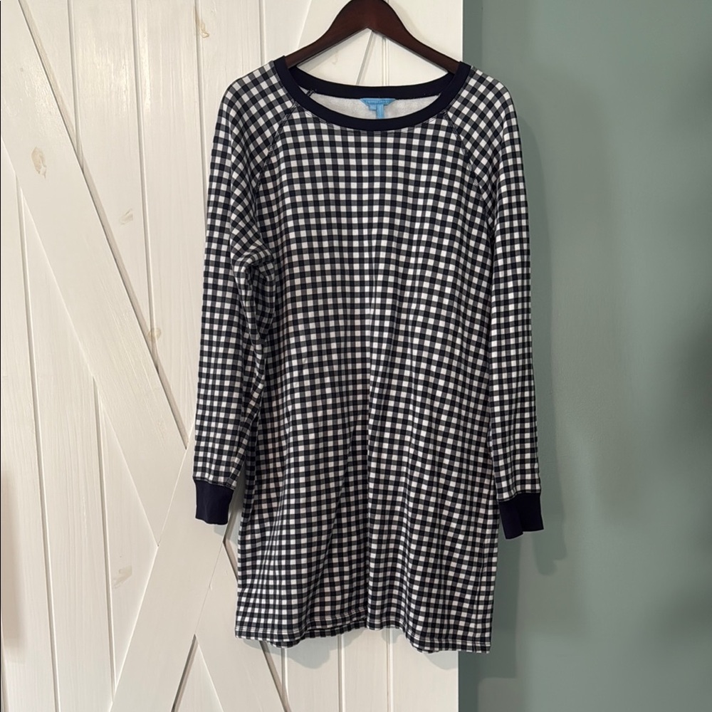 Draper James Navy and White Gingham Long Sleeve Dress